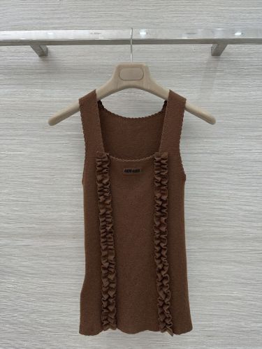 フリル リブニット タンクトップ ミュウミュウ ニット コピー ブラウン