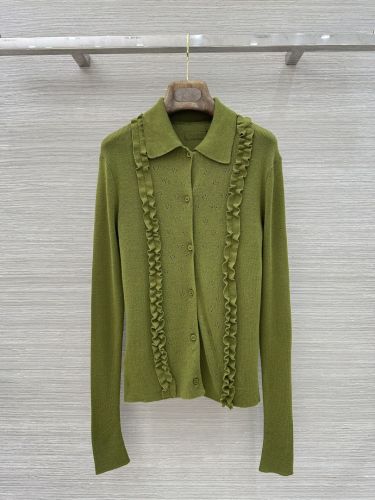 フリル付き カーディガン ミュウミュウ ニット コピー カシミヤ＆シルク グリーン