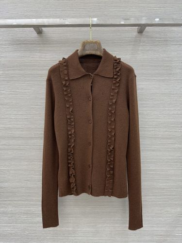 フリル付き カーディガン ミュウミュウ ニット コピー カシミヤ＆シルクブラウン