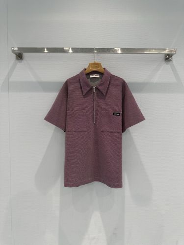 カジュアル コットン ハーフジップ ポロシャツ ミュウミュウ Tシャツ コピー 