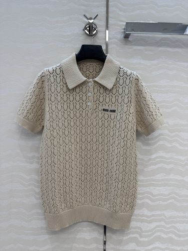 洗練された コットン ポロシャツ ミュウミュウ ニット コピー ベージュ