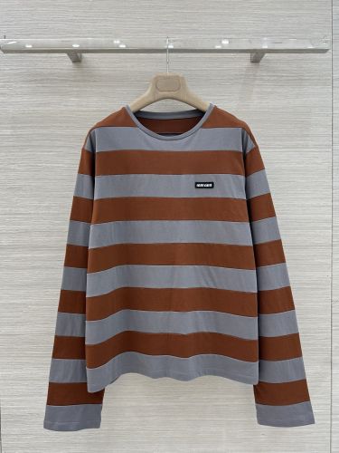ボーダー柄 コットン 長袖Tシャツ ミュウミュウ Tシャツ コピー カジュアル