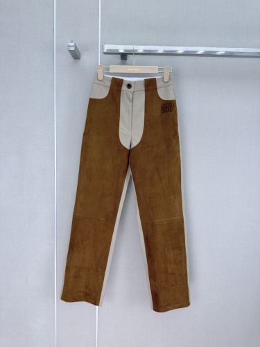 スエード切り替え ロングパンツ ミュウミュウ パンツ コピー 合わせやすい