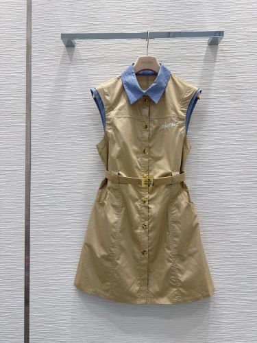 ミュウミュウ ワンピース コピー レイヤード風 ノースリーブ シャツワンピース ベージュ