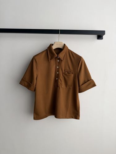 シンプル カジュアル 半袖ポロシャツ ミュウミュウ Tシャツ コピー ブラウン