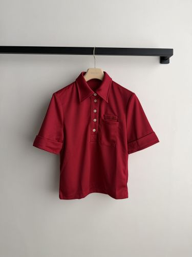 シンプル カジュアル 半袖ポロシャツ ミュウミュウ Tシャツ コピー レッド