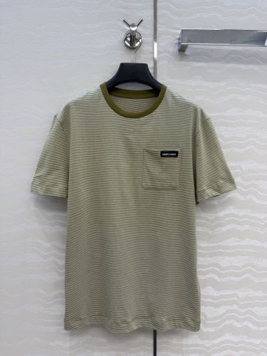 爽やか ボーダー柄 半袖tシャツ ミュウミュウ Tシャツ コピー グリーン