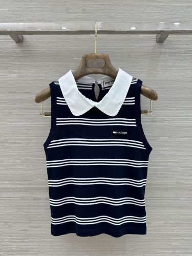 ストライプニット ノースリーブトップ ミュウミュウ ニット コピー ネイビー