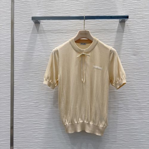 フェミニン 可愛い リボン 半袖ニット ミュウミュウ ニット コピー ベージュ