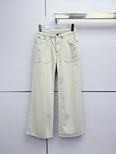 ワイドレッグ デニムパンツ ミュウミュウ ジーンズ コピー オフホワイト