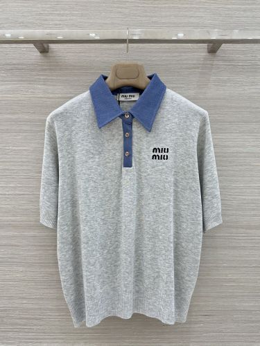 配色 切り替え ポロシャツ ミュウミュウ Tシャツ コピー グレー