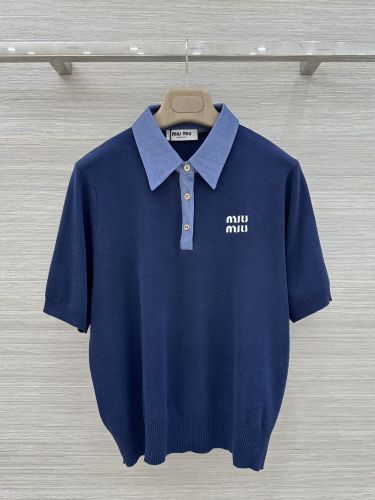 配色 切り替え ポロシャツ ミュウミュウ Tシャツ コピー ブルー