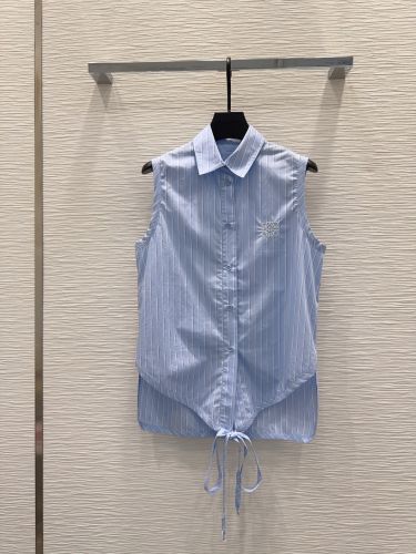 ロエベ シャツ 偽物 ストライプ柄 ノースリーブ アシンメトリーシャツ 