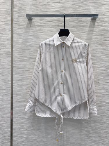 アナグラム刺繍 ストライプ 長袖シャツ ロエベ シャツ 偽物 コットン