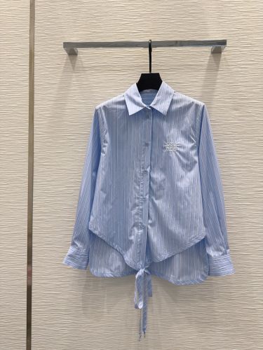 ロエベ シャツ 偽物 アナグラム刺繍 ストライプ 長袖シャツ コットン