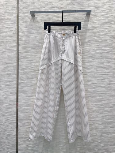 アナグラム刺繍 ストライプ トラウザーズ ロエベ パンツ 偽物 ホワイト