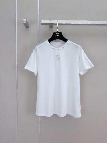 ビジューネックコットン 半袖Tシャツ シャネル Tシャツ コピー ホワイト
