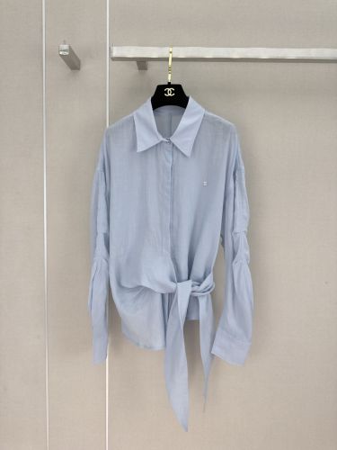 洗練された 爽やか 長袖シャツ シャネル シャツ 偽物 ライトブルー
