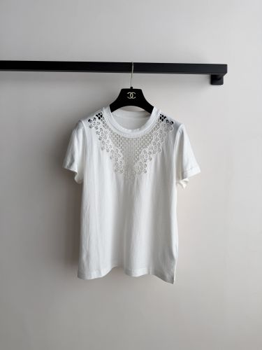 エレガント カットワークレース コットン半袖Tシャツ シャネル Tシャツ 偽物 ホワイト