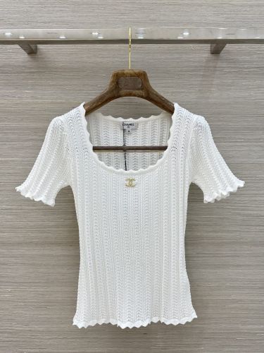 フェミニン 透かし編み 半袖 サマーニット シャネル ニット 偽物 ホワイト