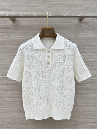 フェミニン 透かし編み ポロニット シャネル ニット 偽物 半袖サマーニット
