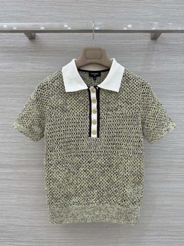 大人 洗練された 透かし編み ニットポロ シャネル ニット コピー 半袖 