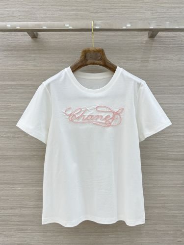シンプル ロゴ刺繍 半袖Tシャツ シャネル Tシャツ コピー クルーネック