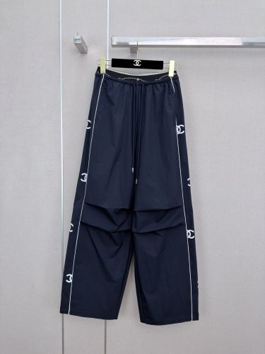 カジュアル スタイリッシュ ロゴ ワイドパンツ シャネル パンツ 偽物 ネイビー