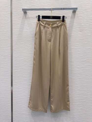 上品 洗練された ワイドレッグ トラウザー シャネル パンツ 偽物 ベージュ