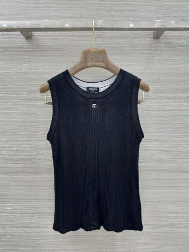 シンプル CCロゴ ノースリーブトップス シャネル ニット 偽物 ブラック