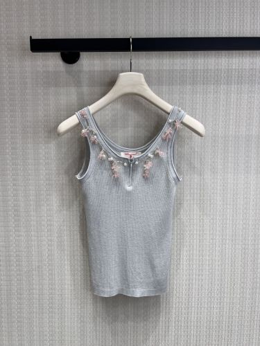 パール＆フラワー装飾 カシミヤ リブ タンクトップ シャネル ニット 偽物 グレー
