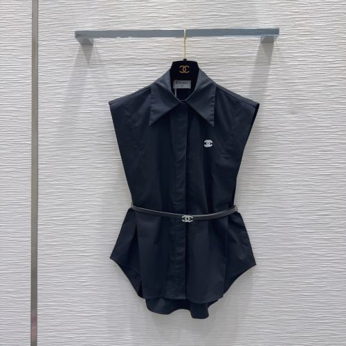 シンプル CCロゴ ノースリーブシャツ シャネル シャツ コピー コットン ブラック