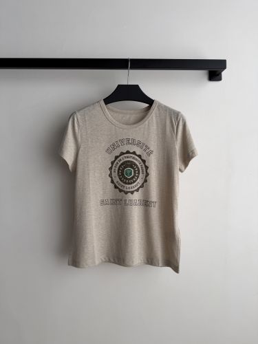 イヴ・サンローラン Tシャツ 偽物 カジュアル リネン混 半袖Tシャツ 