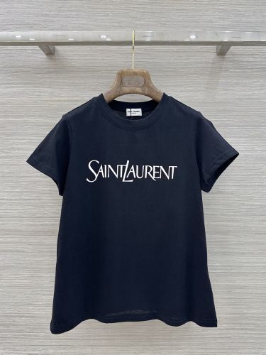 シンプル ロゴプリント 半袖Tシャツ イヴ・サンローラン Tシャツ 偽物 ブラック