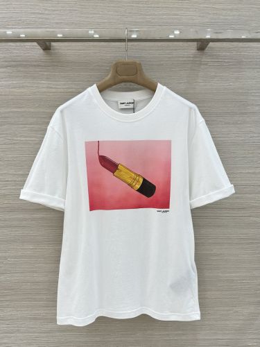おしゃれ プリント コットン 半袖Tシャツ イヴ・サンローラン Tシャツ 偽物 ホワイト