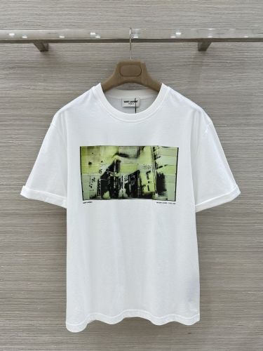 カジュアル おしゃれ イヴ・サンローラン Tシャツ 偽物 プリント コットン 半袖Tシャツ ホワイト