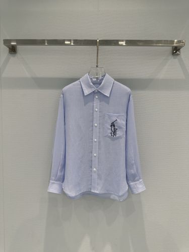 シンプル ロゴ刺繍 リネンシャツ ラルフローレン シャツ 偽物 ライトブルー