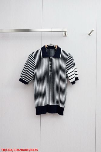 洗練された ストライプ ニットポロシャツ トムブラウン ニット コピー ブラック