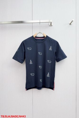 遊び心満載 クジラ ヨット 半袖Tシャツ トムブラウン Tシャツ コピー ネイビー
