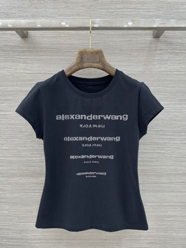 アレキサンダーワング Tシャツ コピー ラインストーンロゴ 半袖Tシャツ ブラック