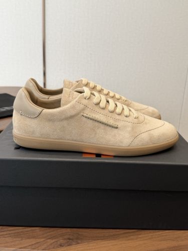 洗練された スエードスニーカー エルメネジルド・ゼニア スニーカー 偽物 ベージュ