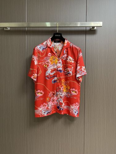 フローラルプリント オープンカラーシャツ グッチ シャツ 偽物 シルク レッド