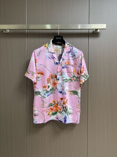 フローラルプリント オープンカラーシャツ グッチ シャツ 偽物 シルク ピンク