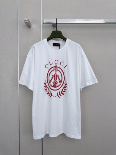ユニセックス コットン 半袖Tシャツ グッチ Tシャツ 偽物 ロゴプリント ホワイト