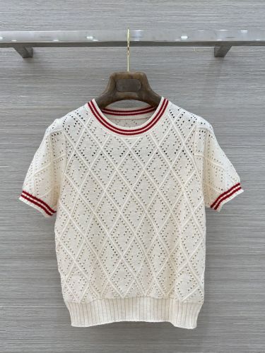 FF 透かし編み 半袖ニットトップス フェンディ ニット コピー ベージュ