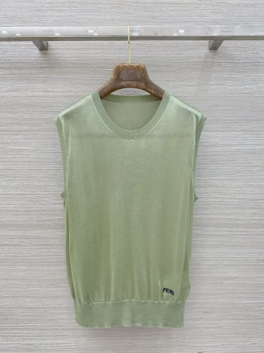 シンプル ロゴ刺繍 ノースリーブニット フェンディ ニット コピー グリーン