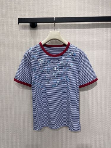 スパンコール刺繍 ボーダーストライプ 半袖Tシャツ プラダ Tシャツ 偽物