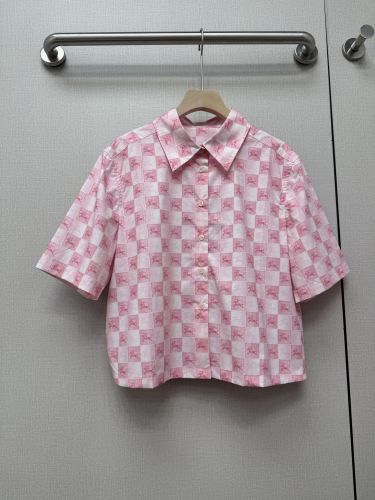 クロップド ナイトチェッカーボード​ コットンシャツ バーバリー シャツ 偽物