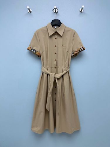 定番 カジュアル ウエストリボン シャツワンピース バーバリー ワンピース 偽物 ベージュ