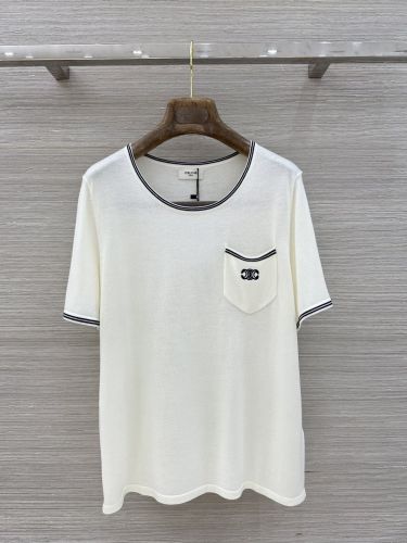 トリオンフ刺繍 クルーネックニットTシャツ セリーヌ Tシャツ 偽物 ホワイト